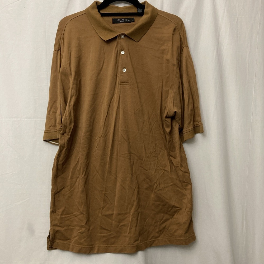 Alan Flusser Golf Brown Pique Knit Short Sleeve Polo Shirt - SZ L